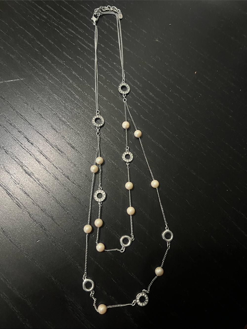 Elegant Pearl & Silver Station Long Necklace - Women Jewelry